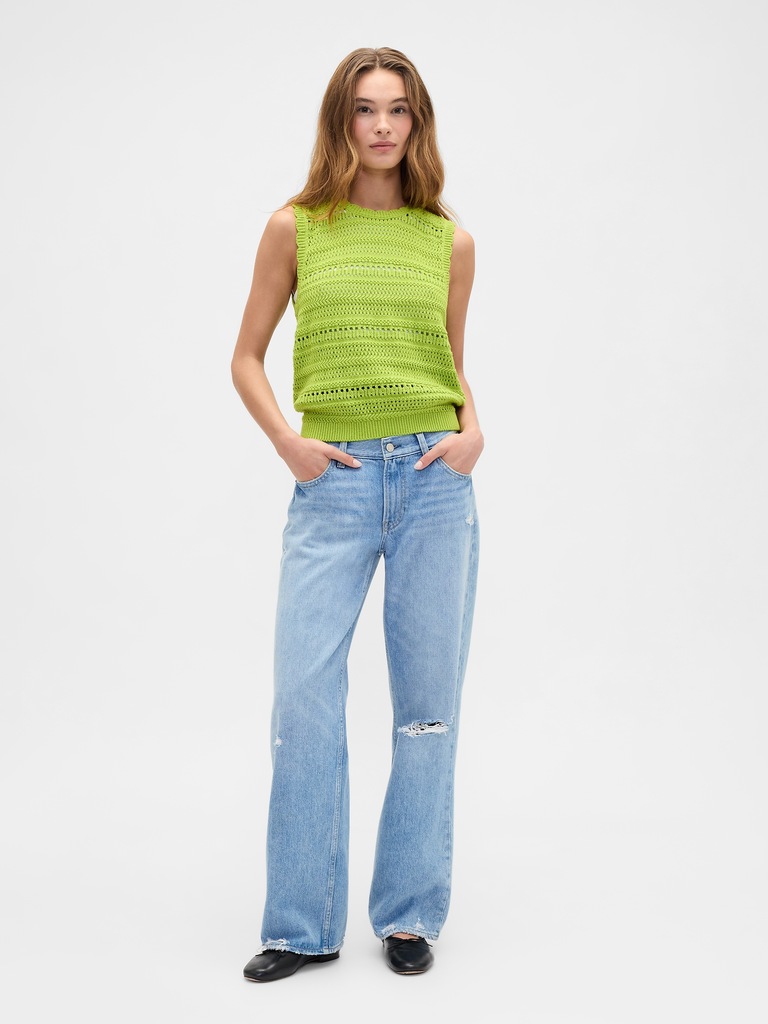 Sleeveless Mixed-Stitch Sweater Tank Top