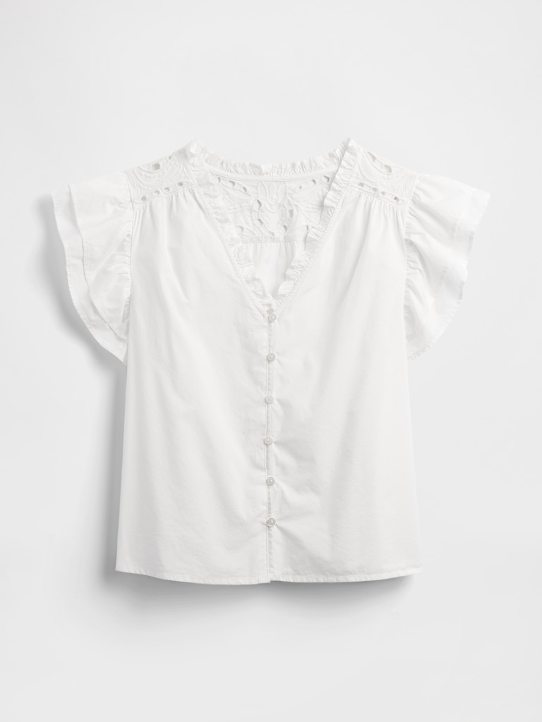 Relaxed Poplin Flutter Sleeve Top