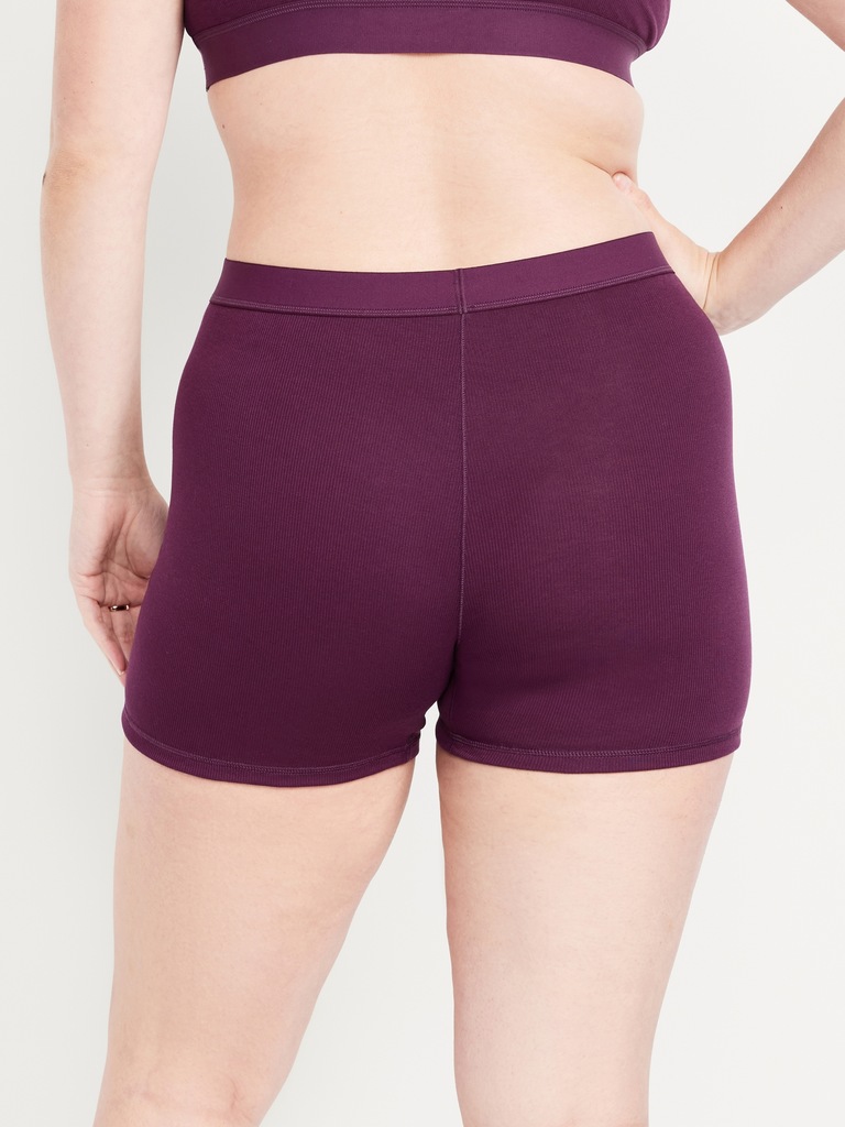 High-Waisted Ribbed Boyshort Briefs -- 3-inch inseam