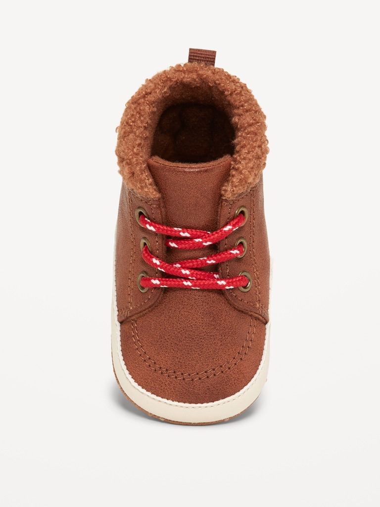 Faux-Leather Sherpa Booties for Baby