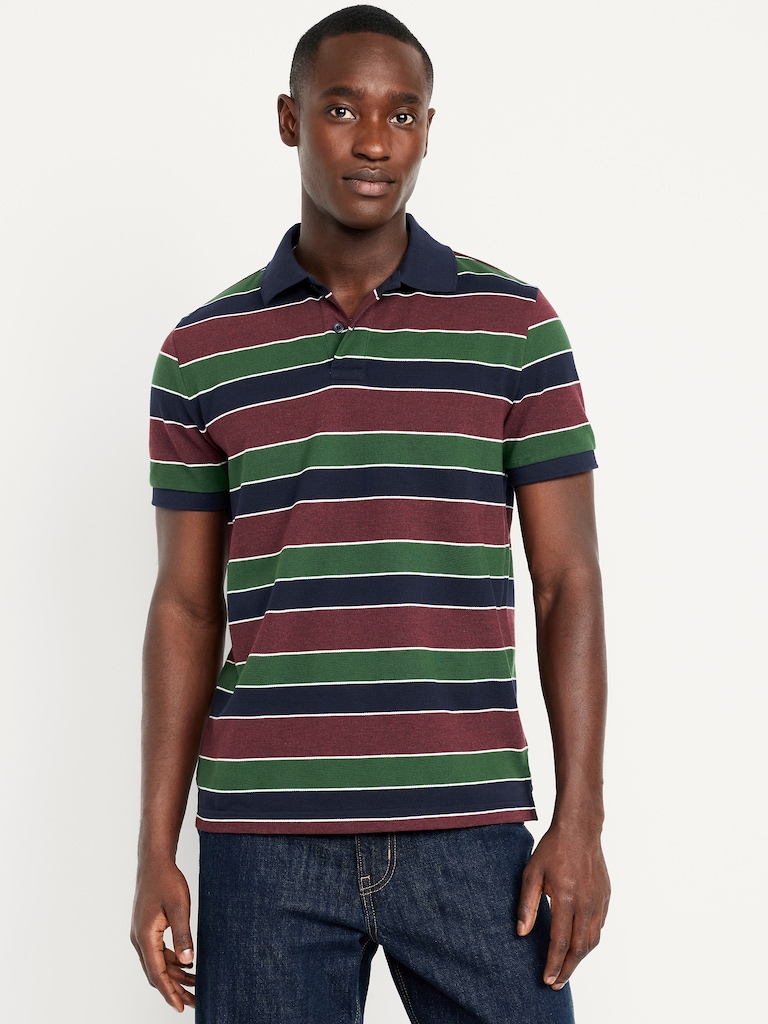 Classic Fit Striped Pique Polo
