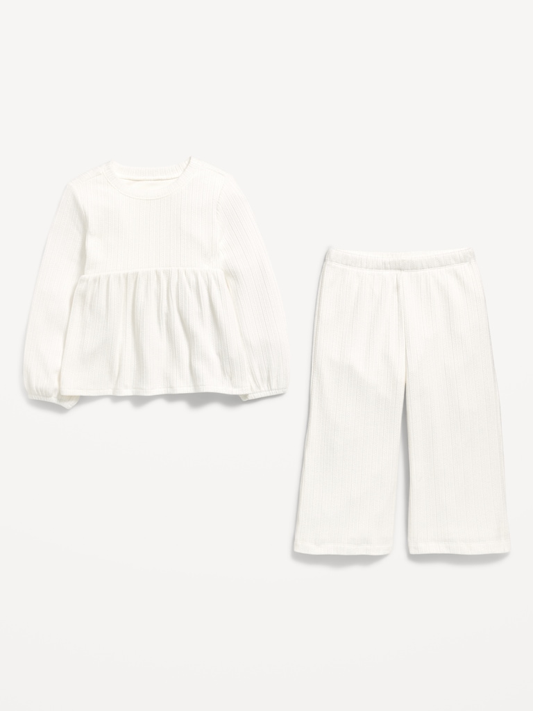 Long-Sleeve Sweater-Knit Peplum Top and Pants Set for Toddler Girls