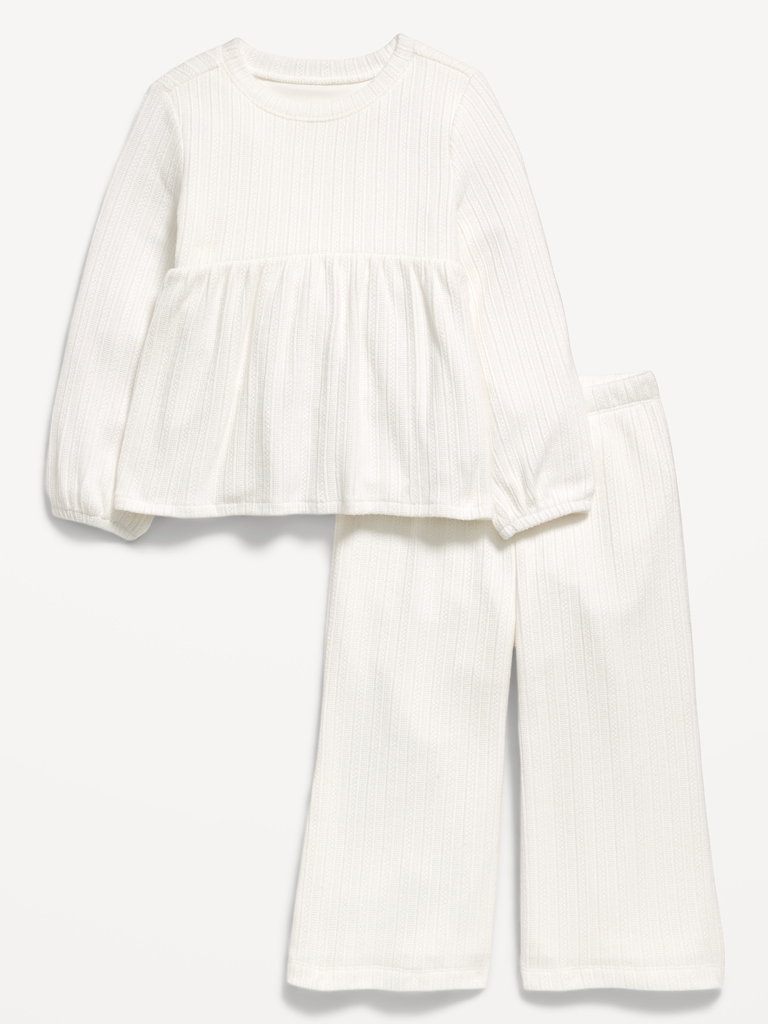 Long-Sleeve Sweater-Knit Peplum Top and Pants Set for Toddler Girls