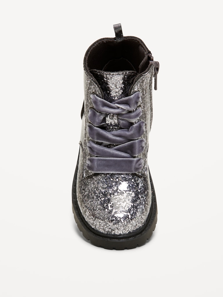 Glitter Side-Zip Combat Boots for Toddler Girls