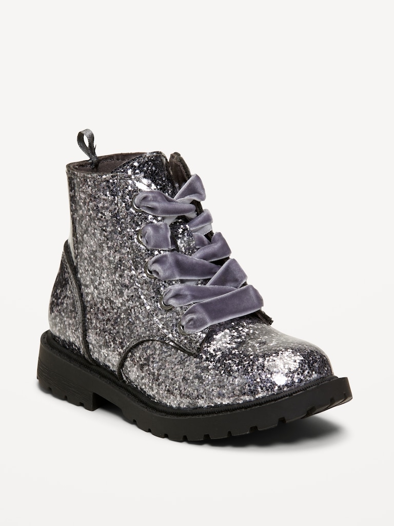 Glitter Side-Zip Combat Boots for Toddler Girls