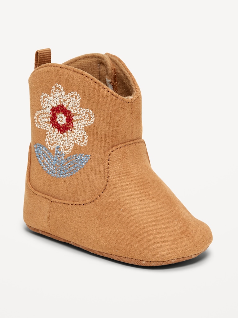 Faux-Suede Embroidered Western Booties for Baby