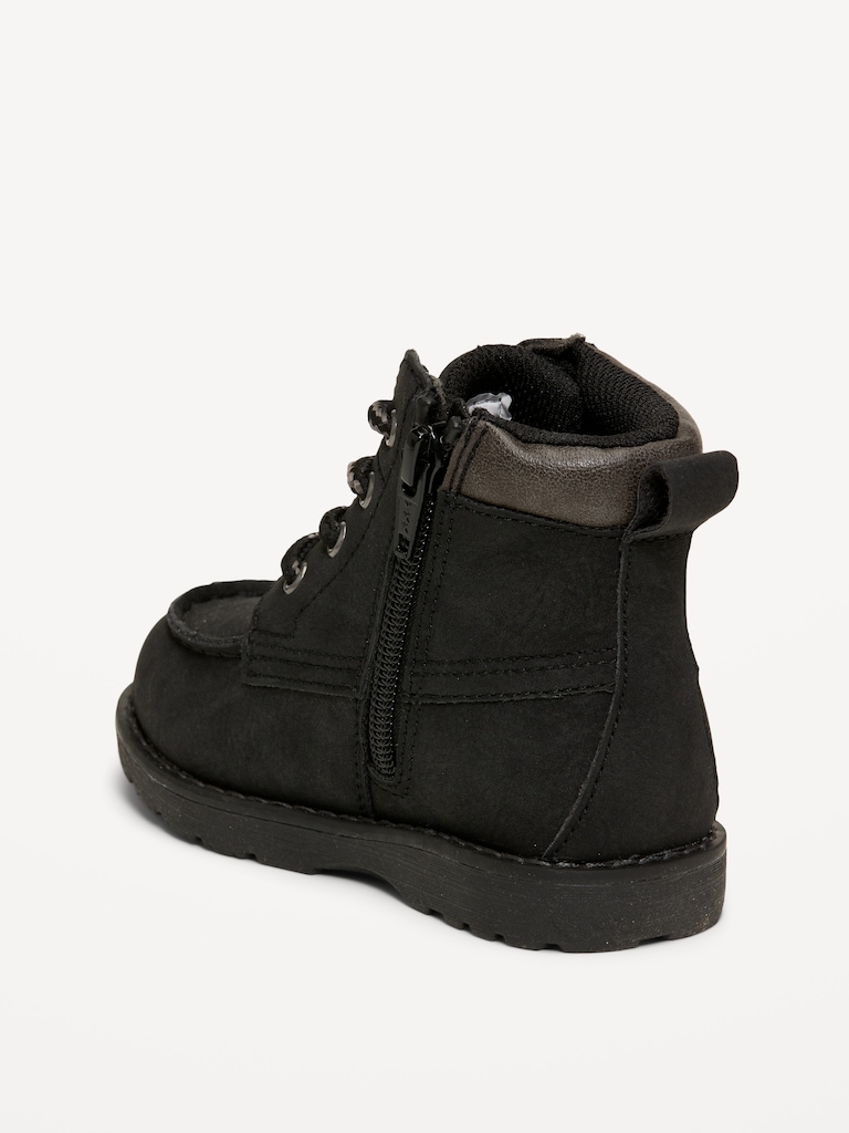 Faux-Suede Side-Zip Lace-Up Boots for Toddler Boys