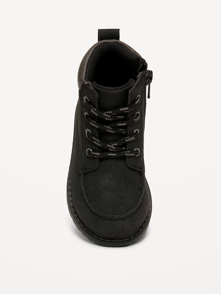 Faux-Suede Side-Zip Lace-Up Boots for Toddler Boys