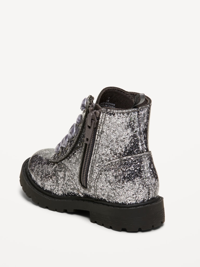 Glitter Side-Zip Combat Boots for Toddler Girls
