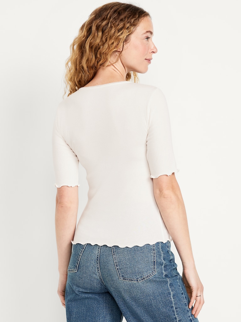 Ruffle-Trim Ribbed Top