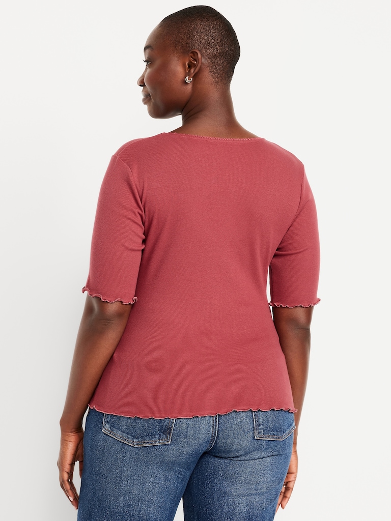 Ruffle-Trim Ribbed Top