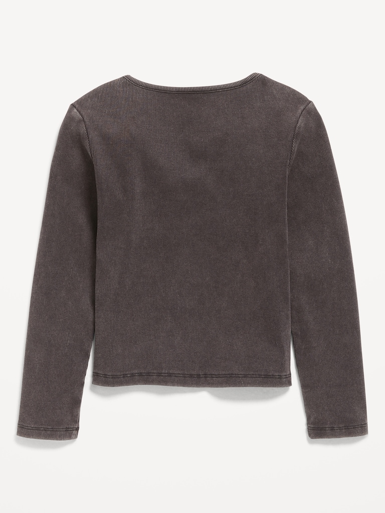 Long-Sleeve Fitted Ribbed Top for Girls