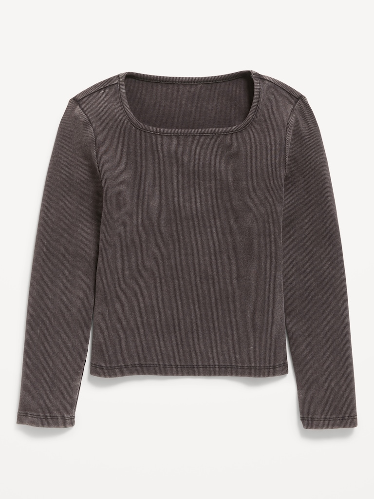 Long-Sleeve Fitted Ribbed Top for Girls