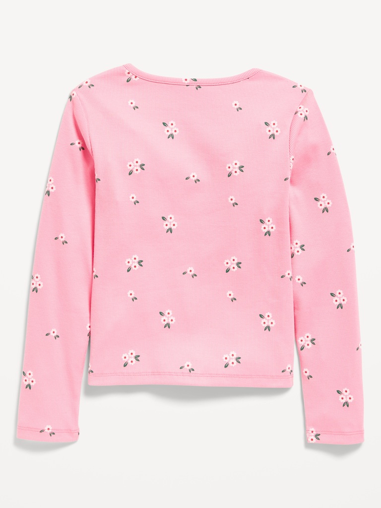 Printed Fitted Long-Sleeve Ribbed Top for Girls