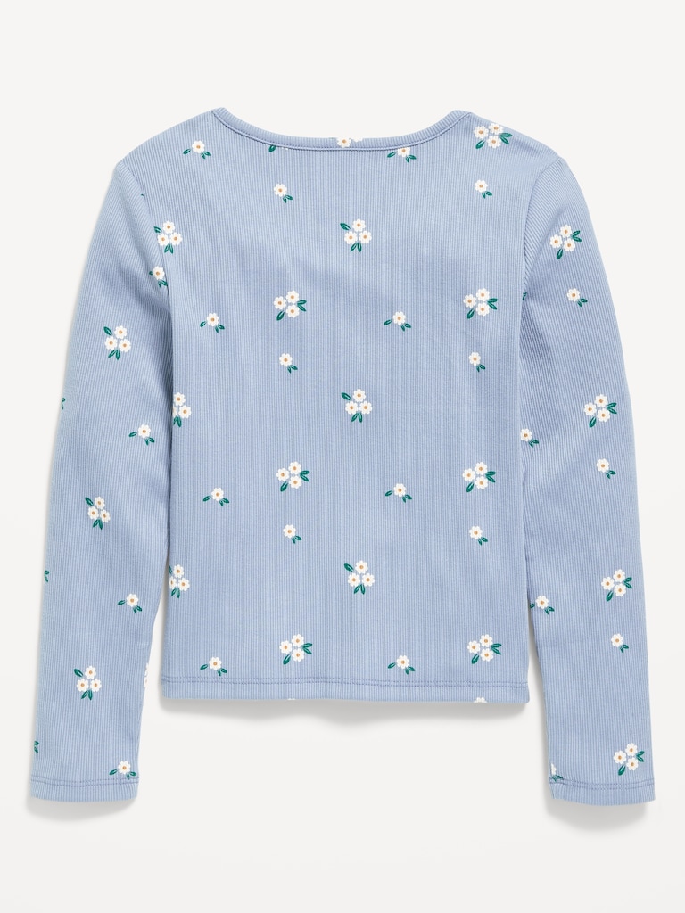 Printed Fitted Long-Sleeve Ribbed Top for Girls