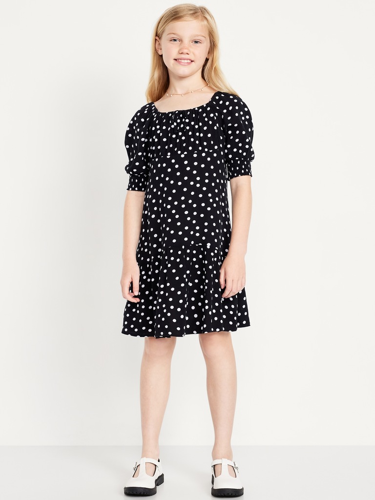 Short-Sleeve Crinkle Crepe Swing Dress for Girls