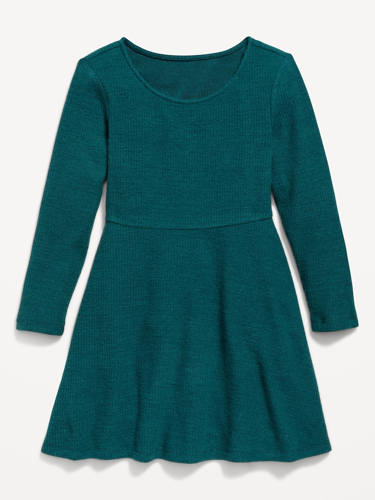 Cozy Long-Sleeve Ribbed Fit and Flare Dress for Girls