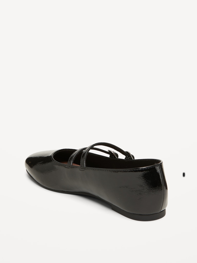Strappy Shiny Faux-Leather Ballet Flats for Girls