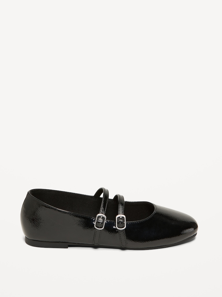 Strappy Shiny Faux-Leather Ballet Flats for Girls