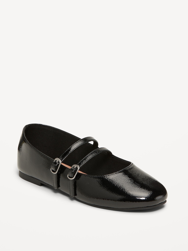 Strappy Shiny Faux-Leather Ballet Flats for Girls