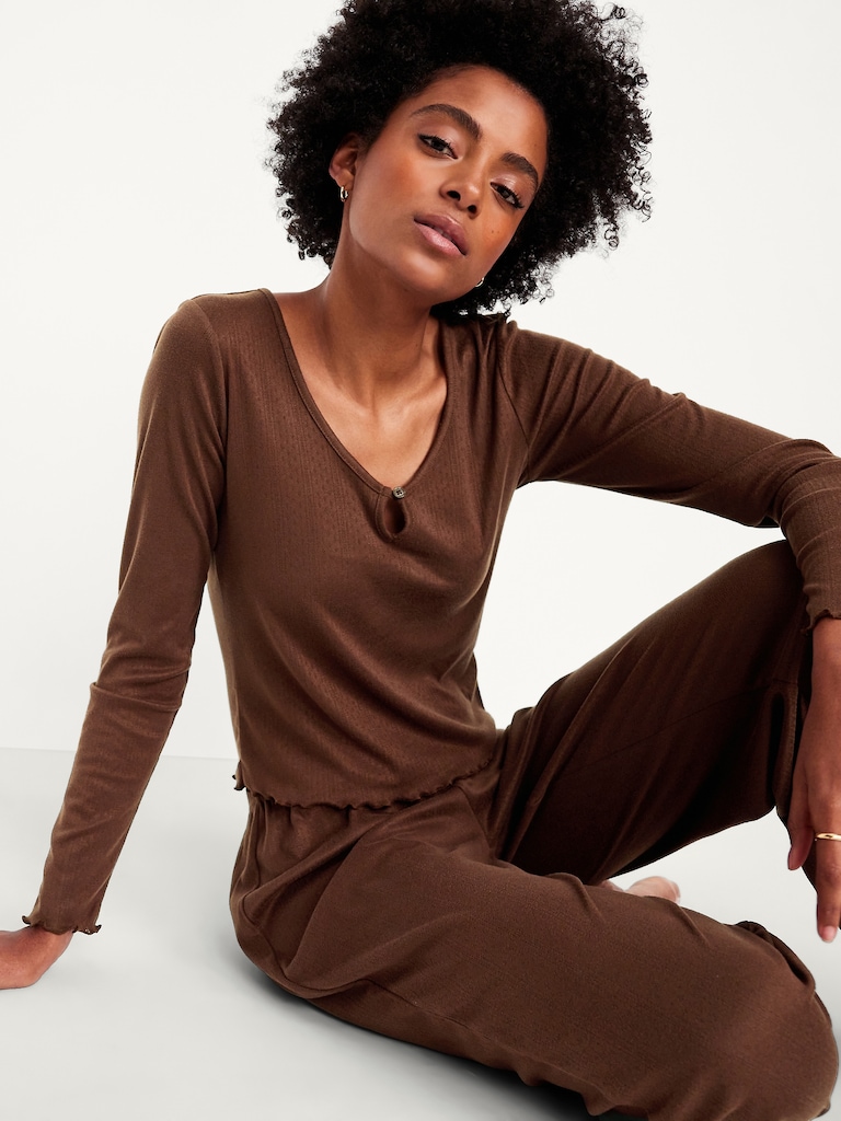 Cozy Lettuce-Edge Pajama Top