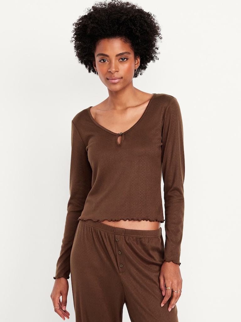 Cozy Lettuce-Edge Pajama Top