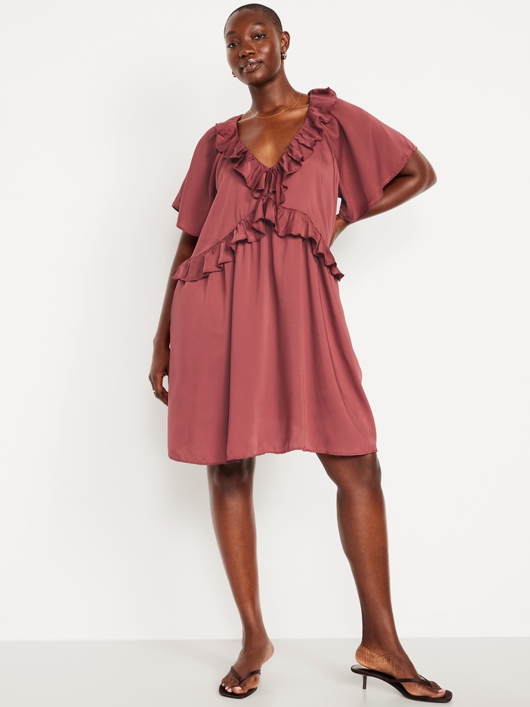 Satin Ruffle Mini Dress