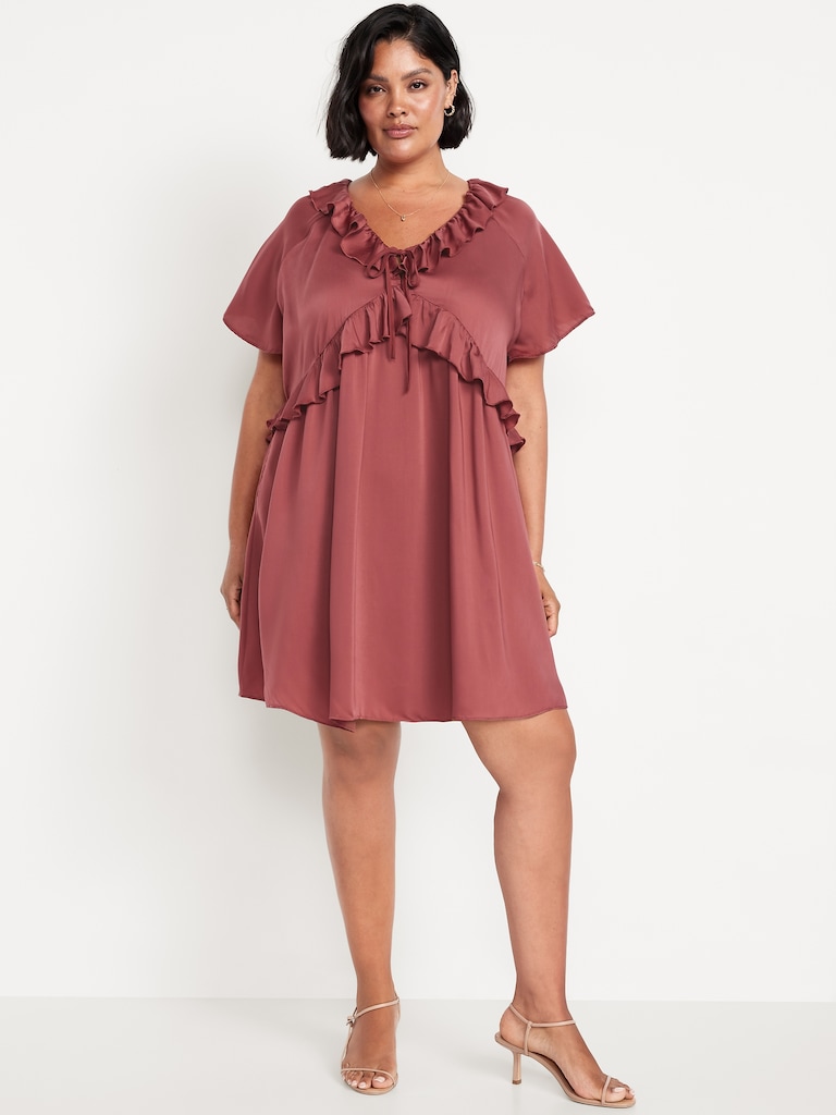 Satin Ruffle Mini Dress