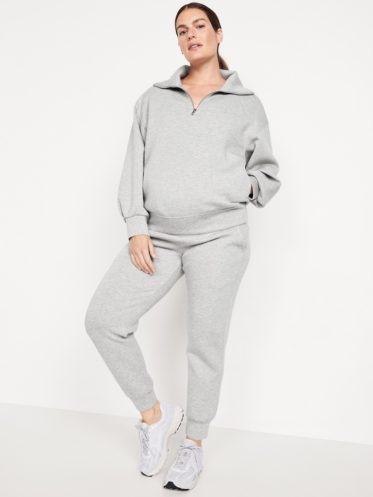 Maternity Bounce Fleece Rollover-Waist Jogger Sweatpants