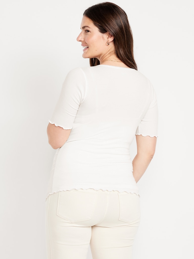 Maternity V-Neck Elbow-Sleeve Top