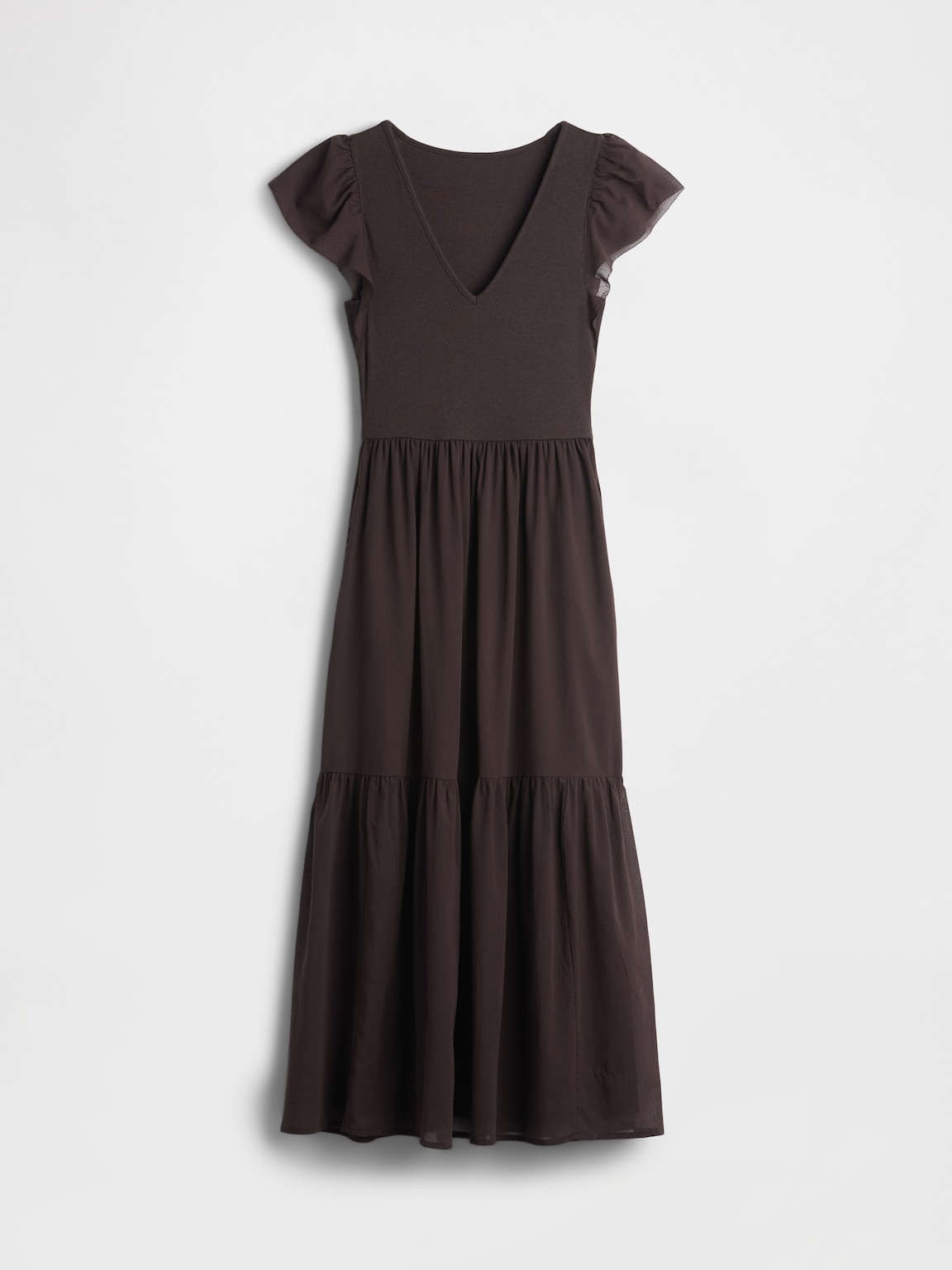 Modern Mixed Media Ruffle Maxi Dress