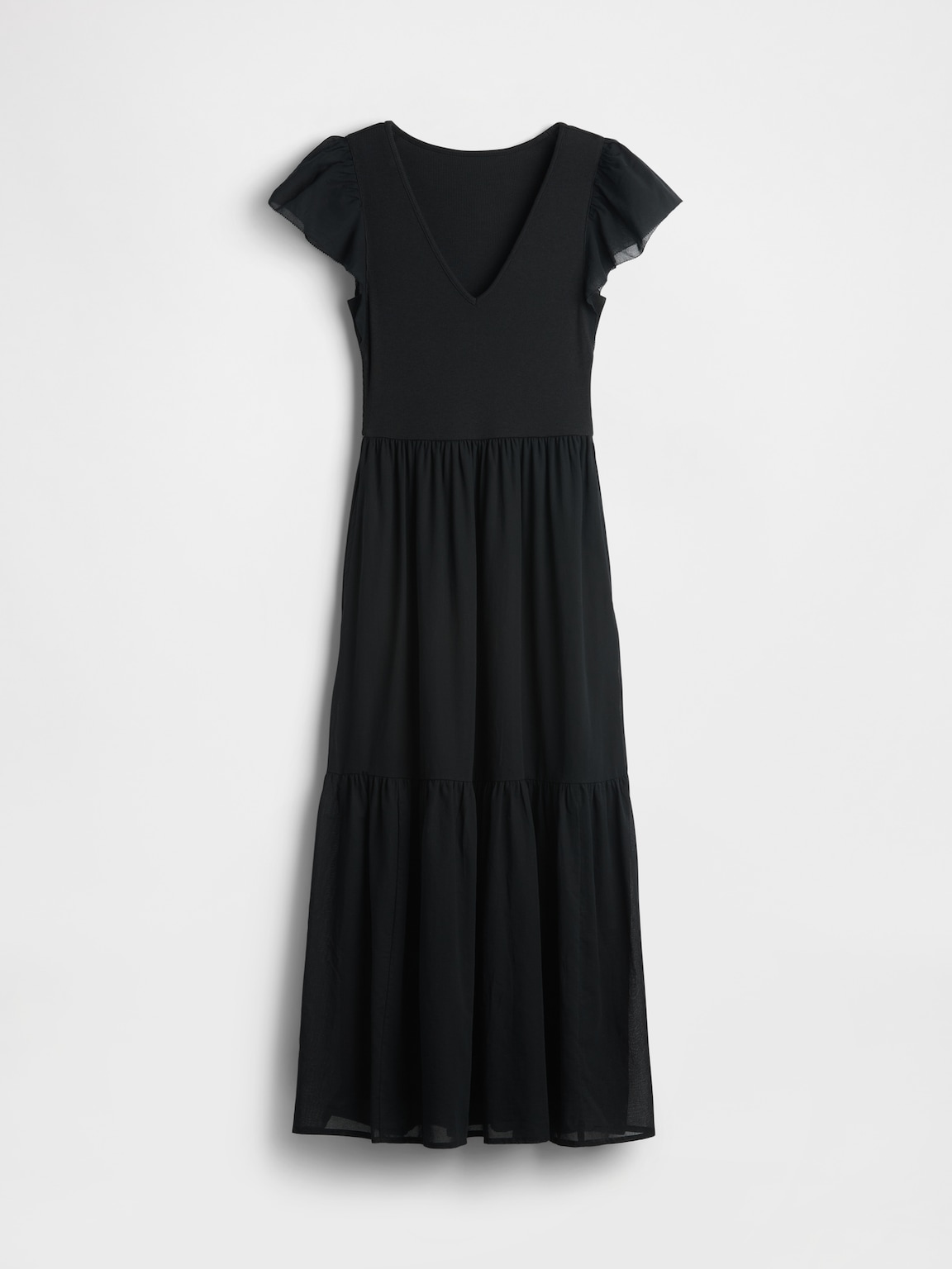 Modern Mixed Media Ruffle Maxi Dress