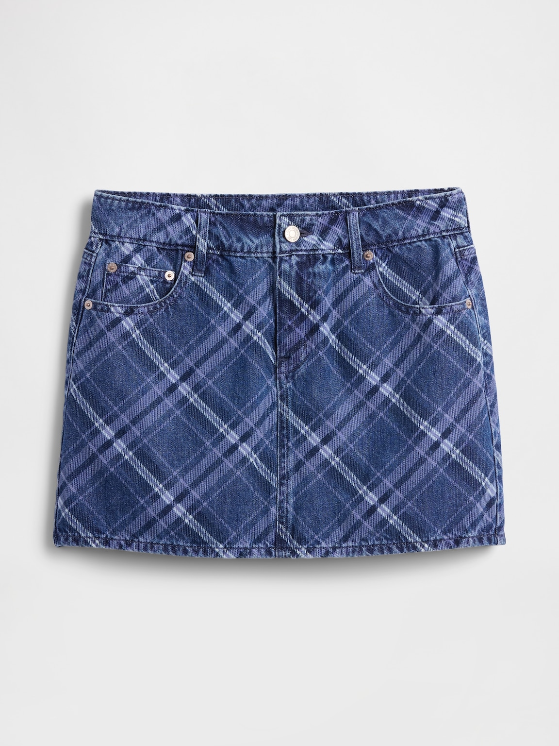 Denim Plaid Mini Skirt