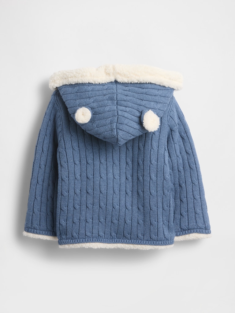 Baby Sherpa-Lined Cable-Knit Bear Cardigan