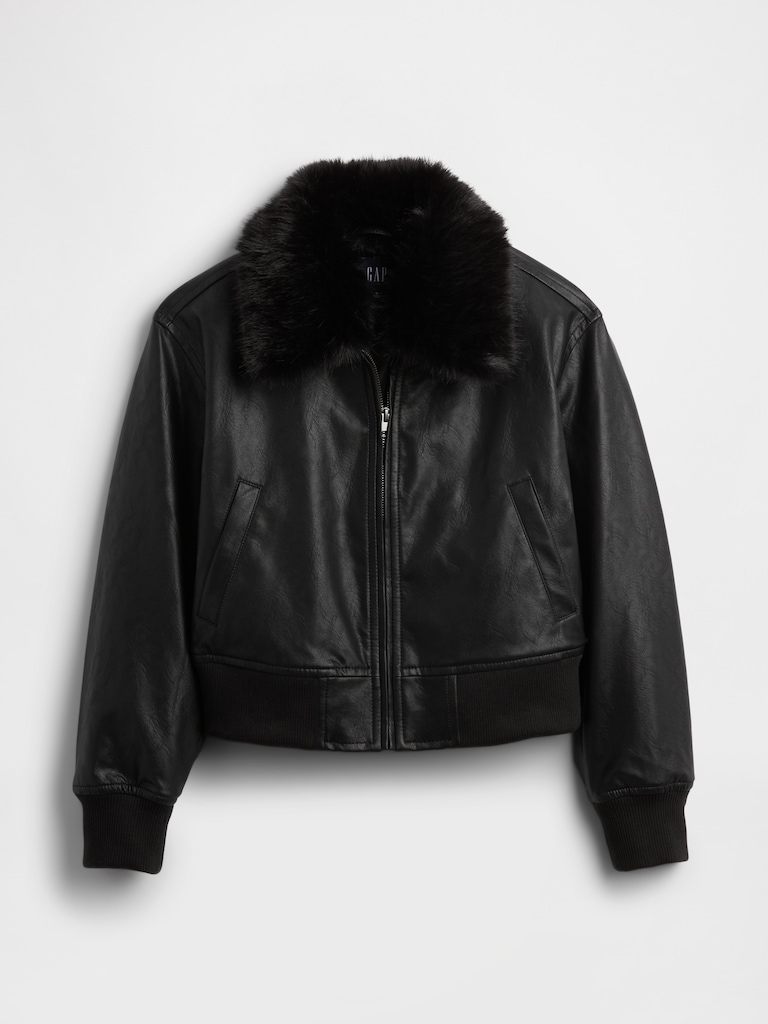 Vegan Leather Bomber Jacket