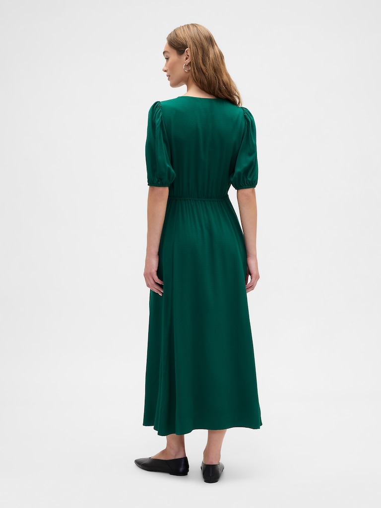 Puff Sleeve V-Neck Maxi Dress