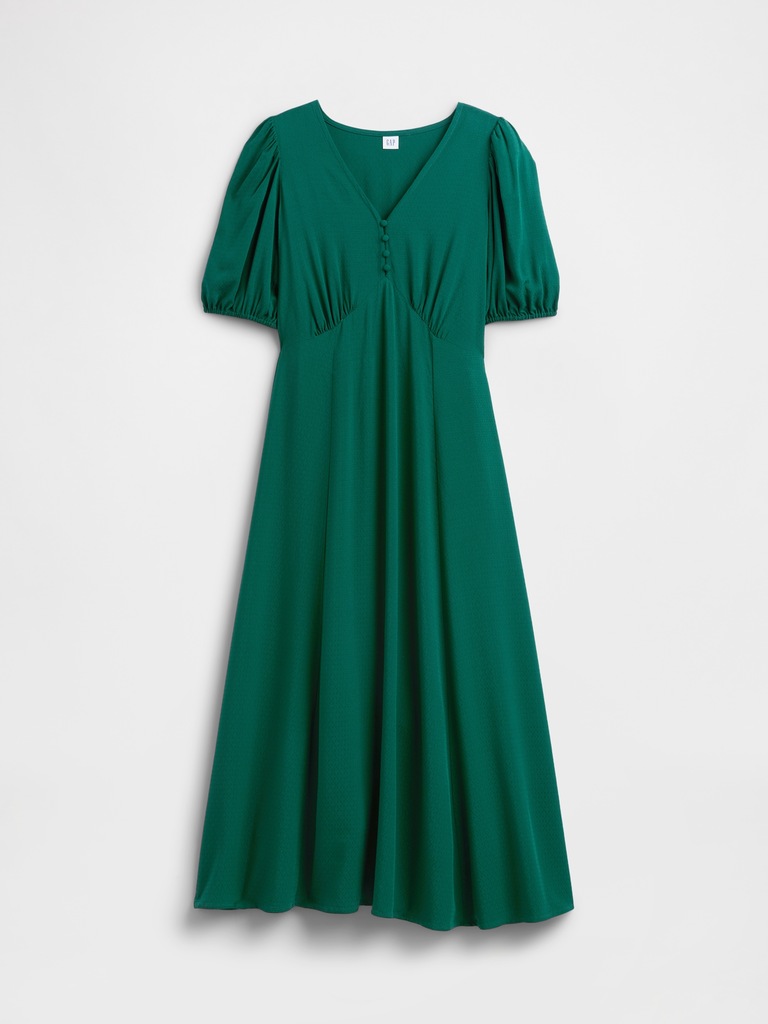 Puff Sleeve V-Neck Maxi Dress
