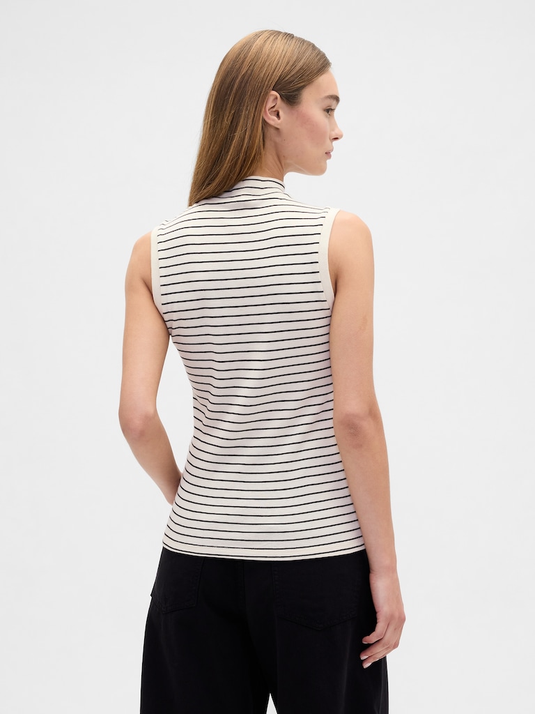 Modern Ribbed Stripe Mockneck Tank Top