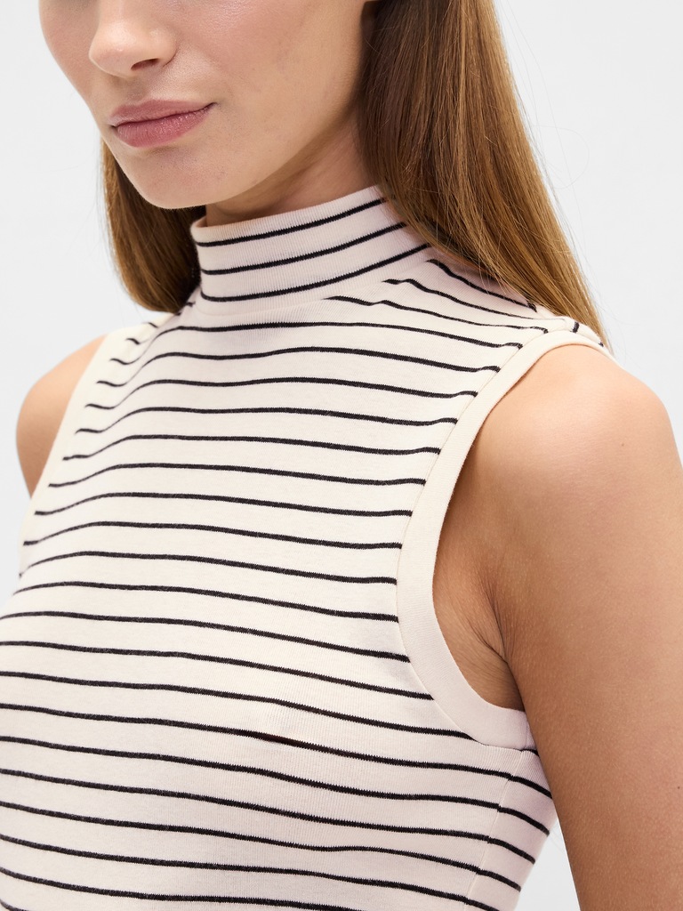Modern Ribbed Stripe Mockneck Tank Top