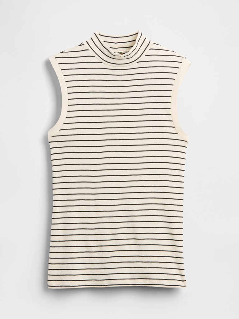 Modern Ribbed Stripe Mockneck Tank Top