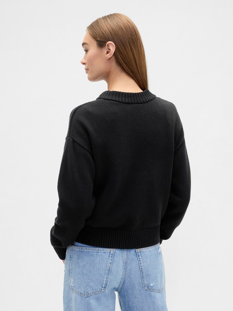 Relaxed Cropped Crewneck Sweater