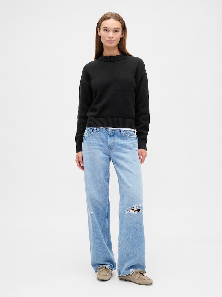 Relaxed Cropped Crewneck Sweater
