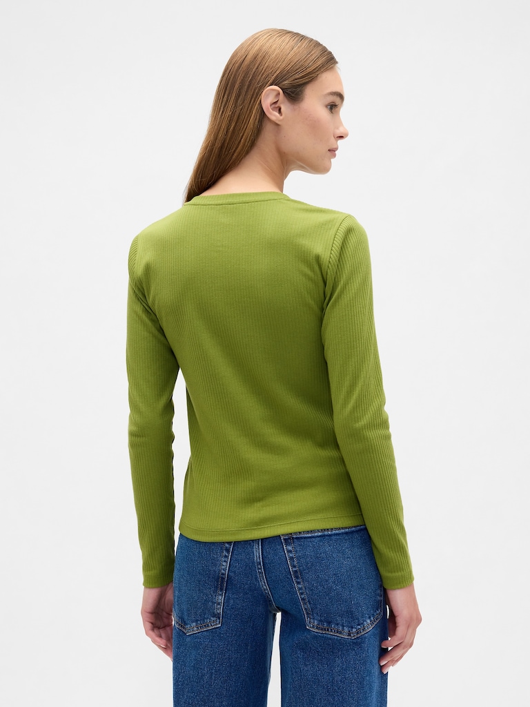 Ribbed Button-Up Top