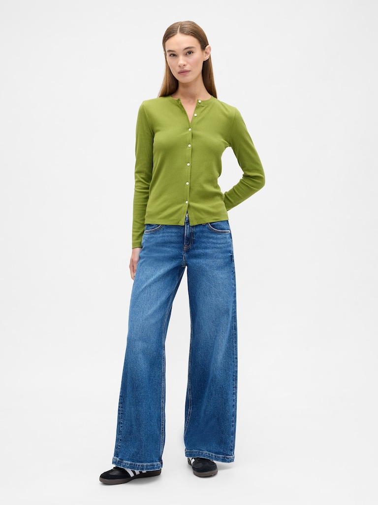 Ribbed Button-Up Top