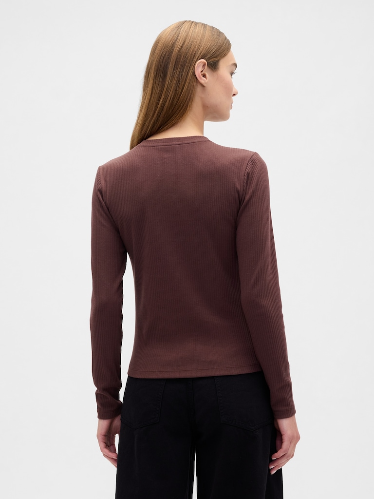 Ribbed Button-Up Top