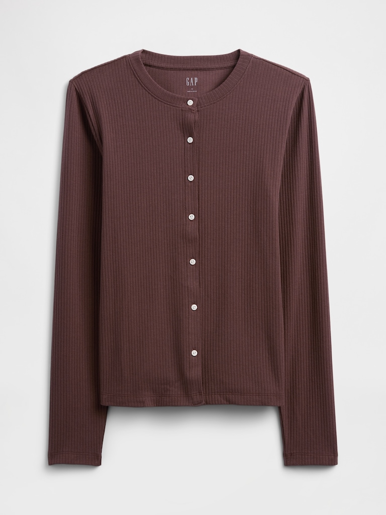 Ribbed Button-Up Top