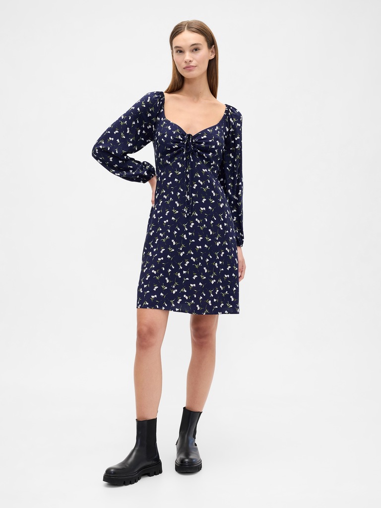 Smocked Print Mini Dress