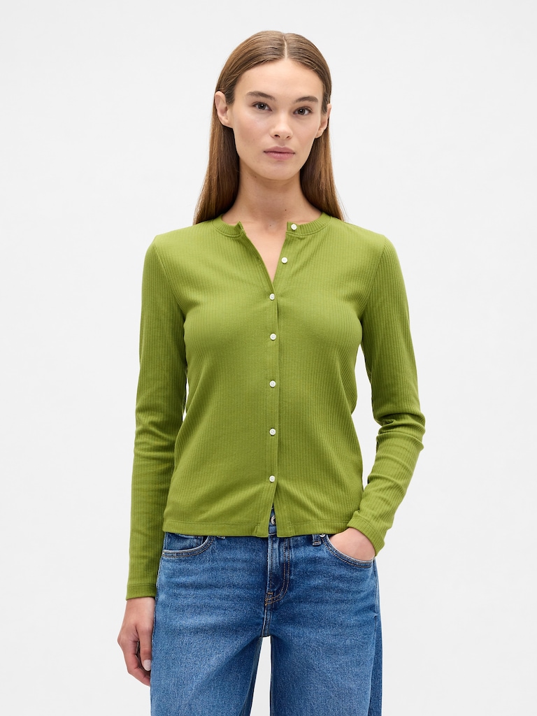 Ribbed Button-Up Top