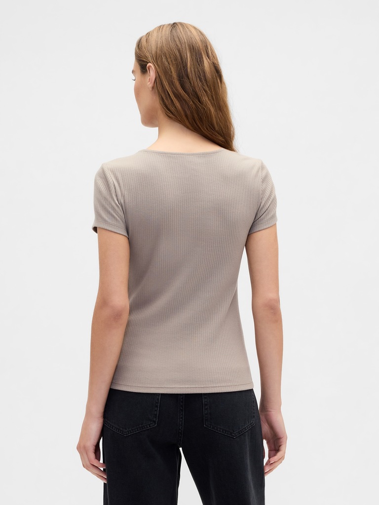 Ribbed Crewneck Cutout Top