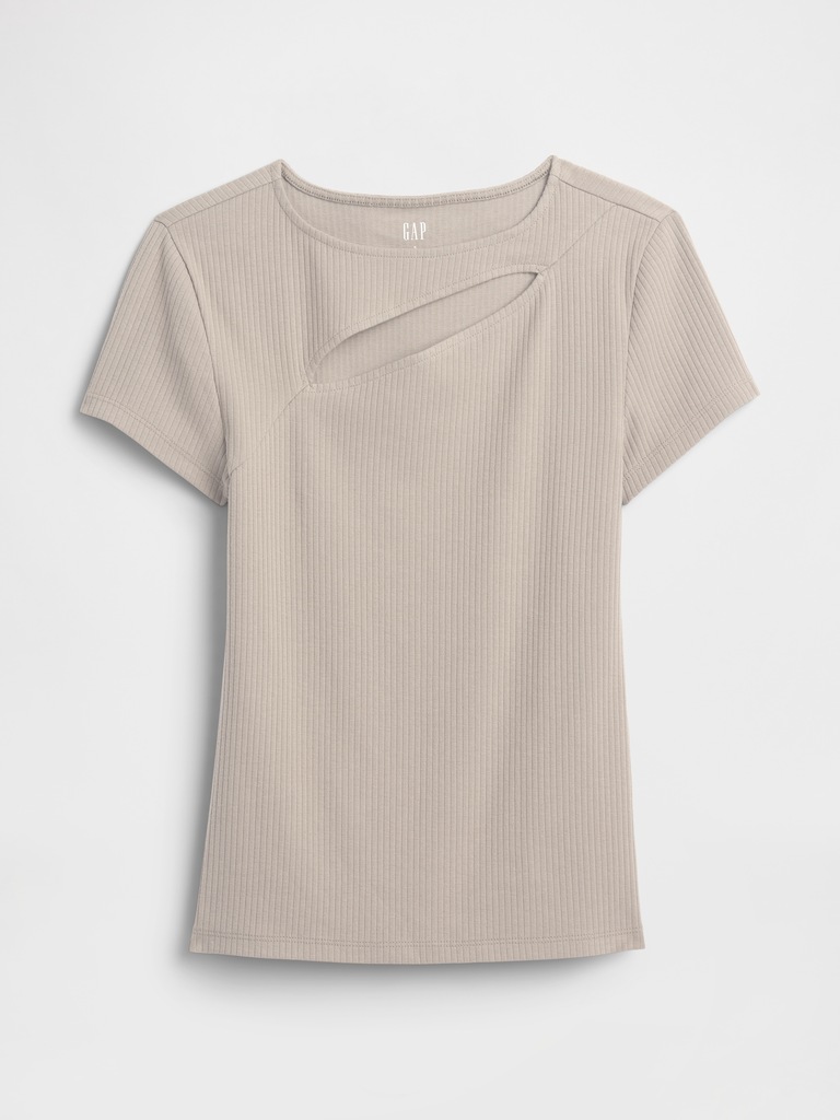 Ribbed Crewneck Cutout Top